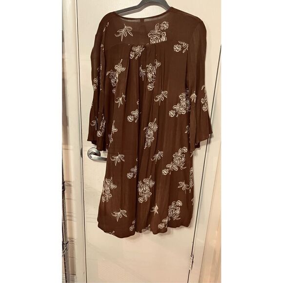 Three Little Birds Cotton Gauze Brown Boho Dress Size L - Picture 6 of 9